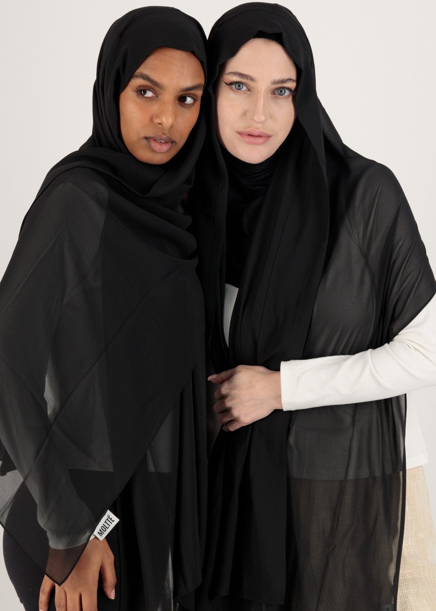 Chiffon Hijab With Stitched full Neck Cotton Undercap | Instant Hijab | Black - MOLLTE
