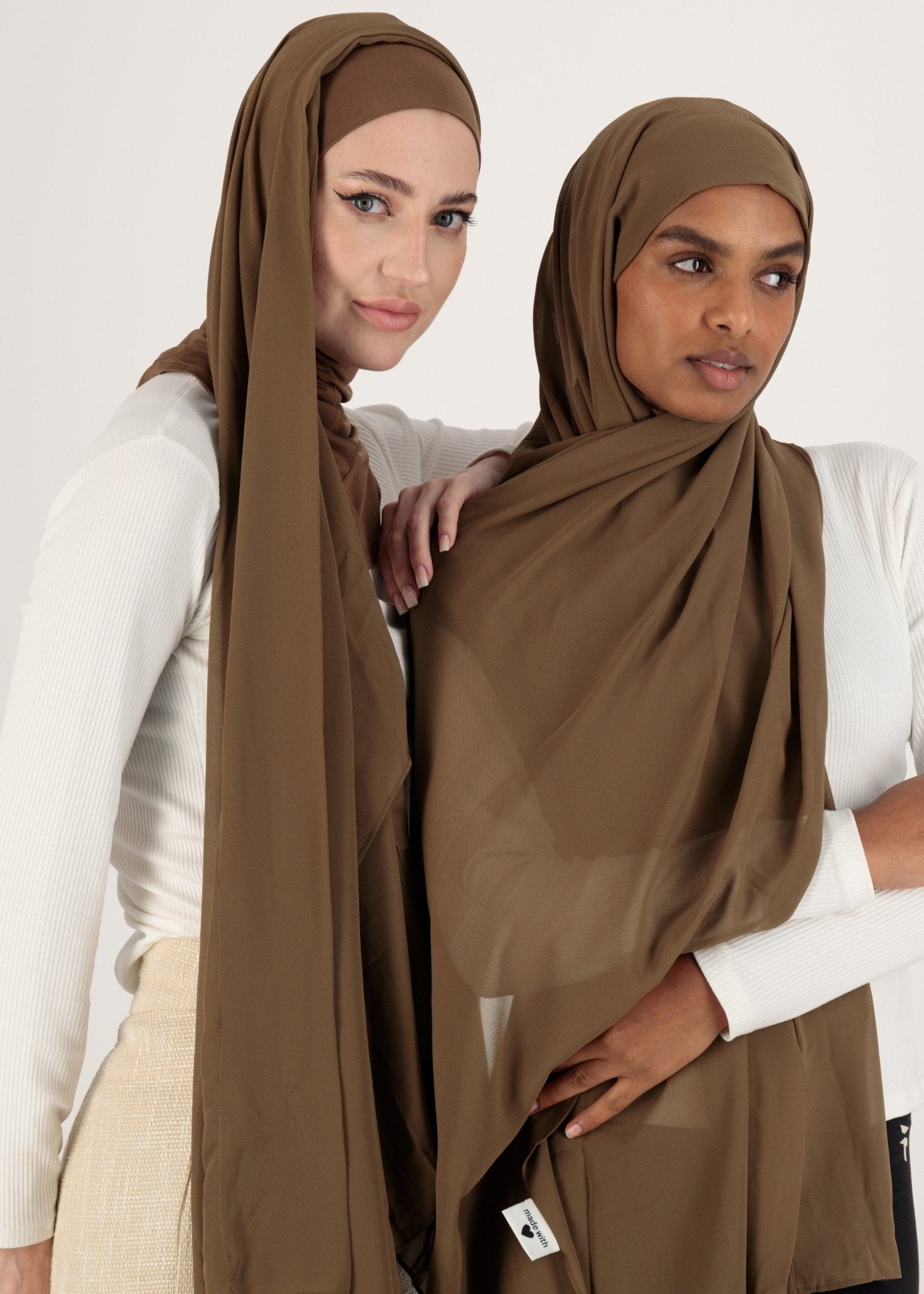 Chiffon Hijab With Stitched full Neck Cotton Undercap | Instant Hijab | Bronze Brown - MOLLTE
