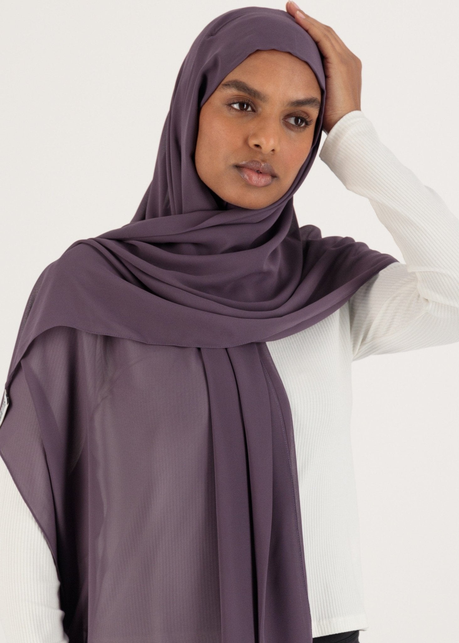 Chiffon Hijab With Stitched full Neck Cotton Undercap | Instant Hijab | dusty plum - MOLLTE