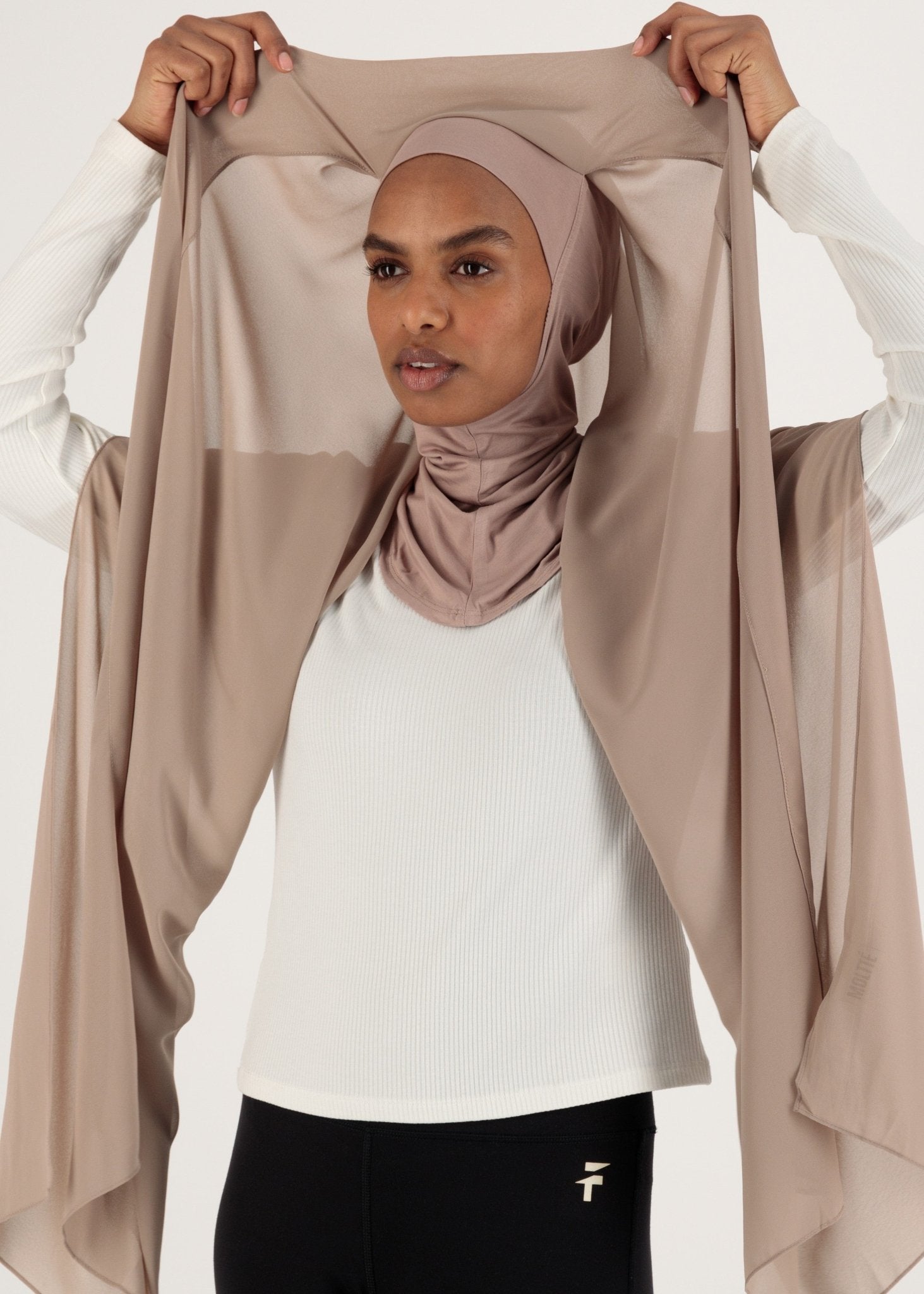 Chiffon Hijab With Stitched full Neck Cotton Undercap | Instant Hijab | Dusty rosewood - MOLLTE