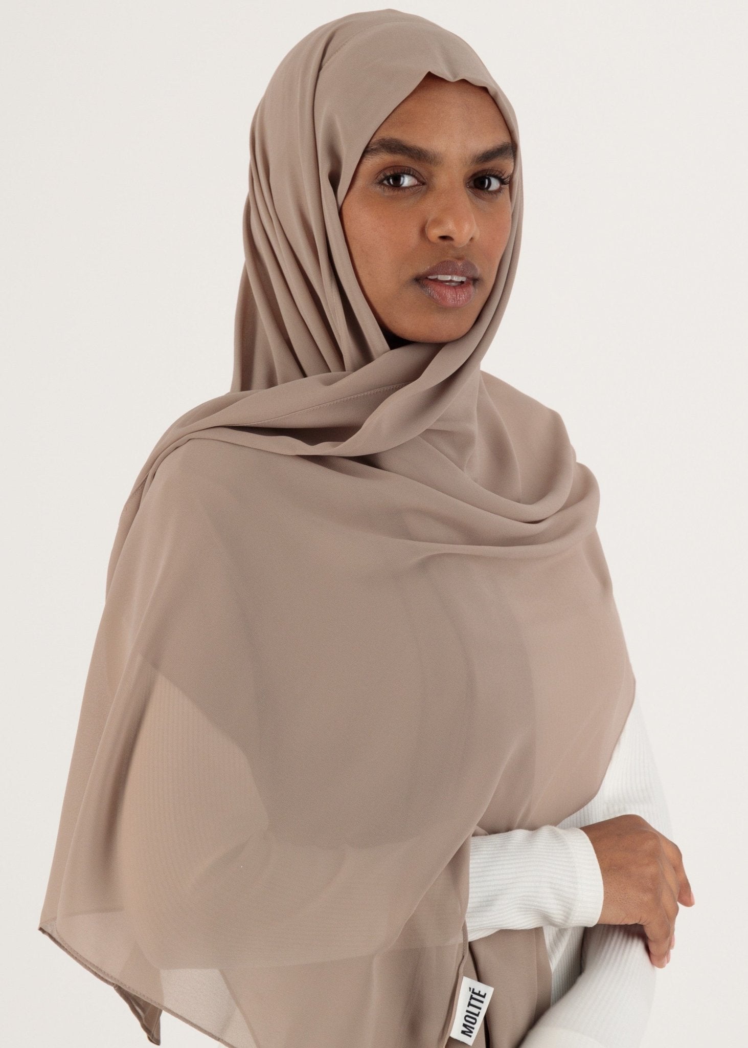 Chiffon Hijab With Stitched full Neck Cotton Undercap | Instant Hijab | Dusty rosewood - MOLLTE