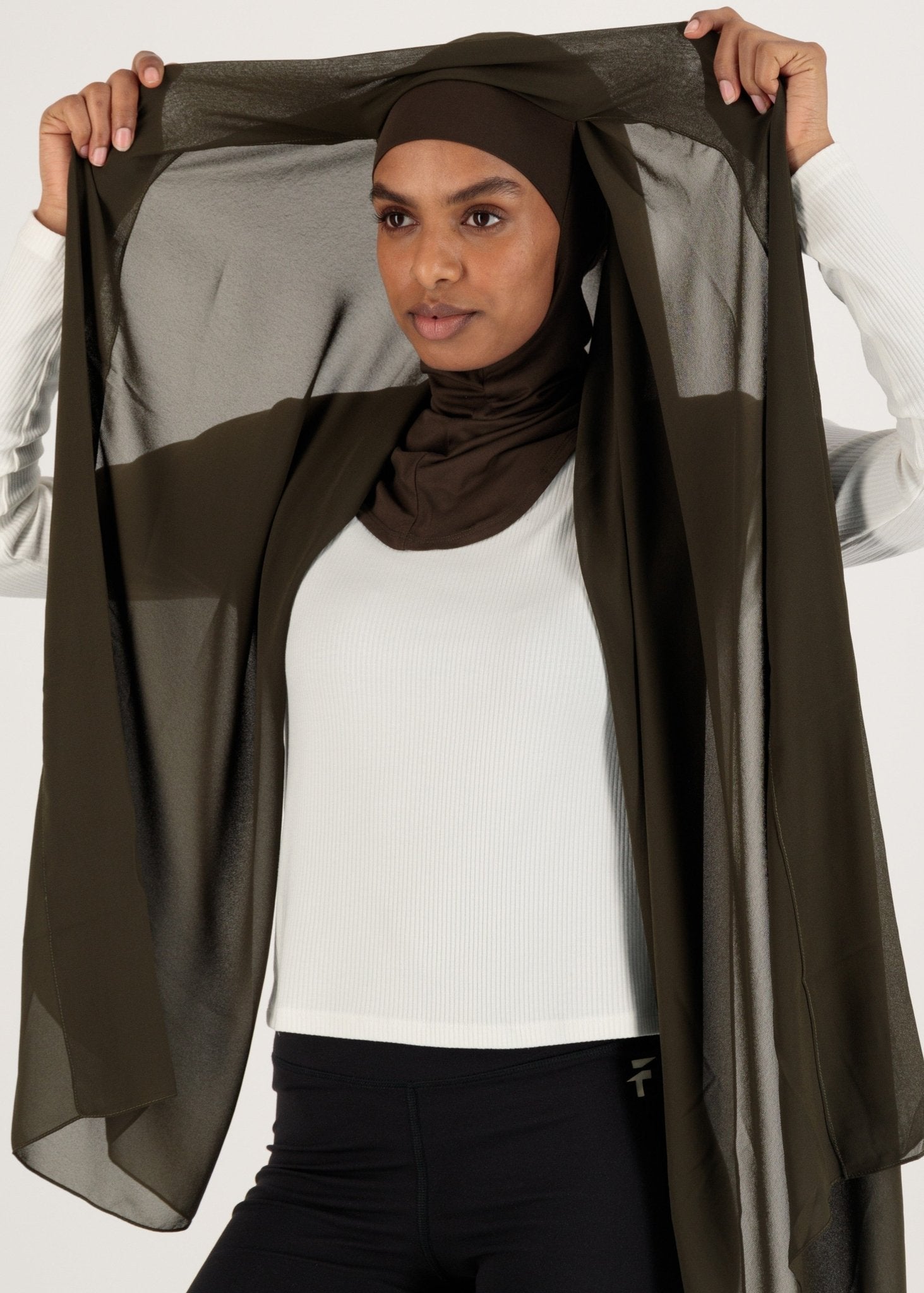 Chiffon Hijab With Stitched full Neck Cotton Undercap | Instant Hijab | Green Kelp - MOLLTE