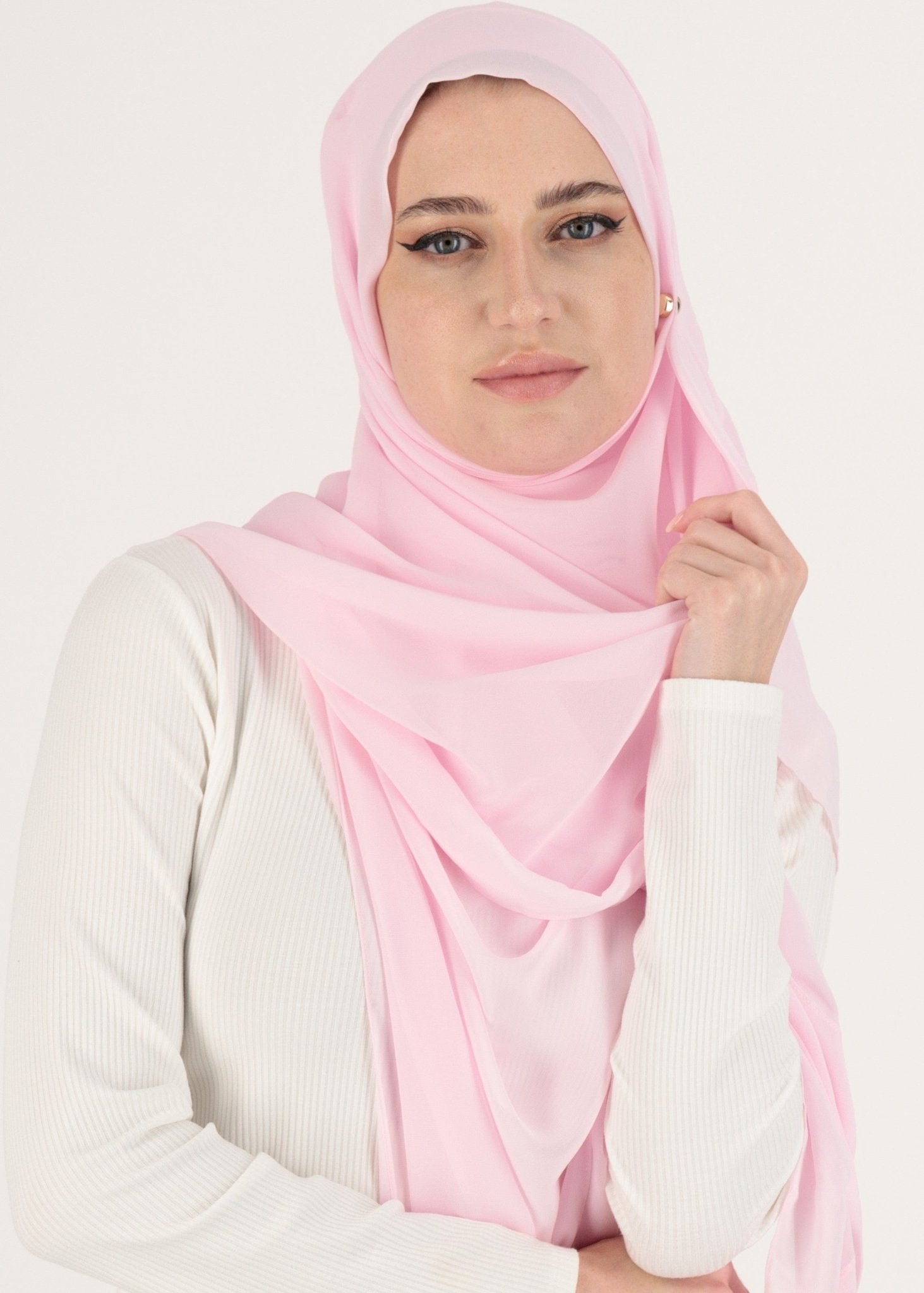 Chiffon Hijab With Stitched full Neck Cotton Undercap | Instant Hijab | Pale Rose - MOLLTE