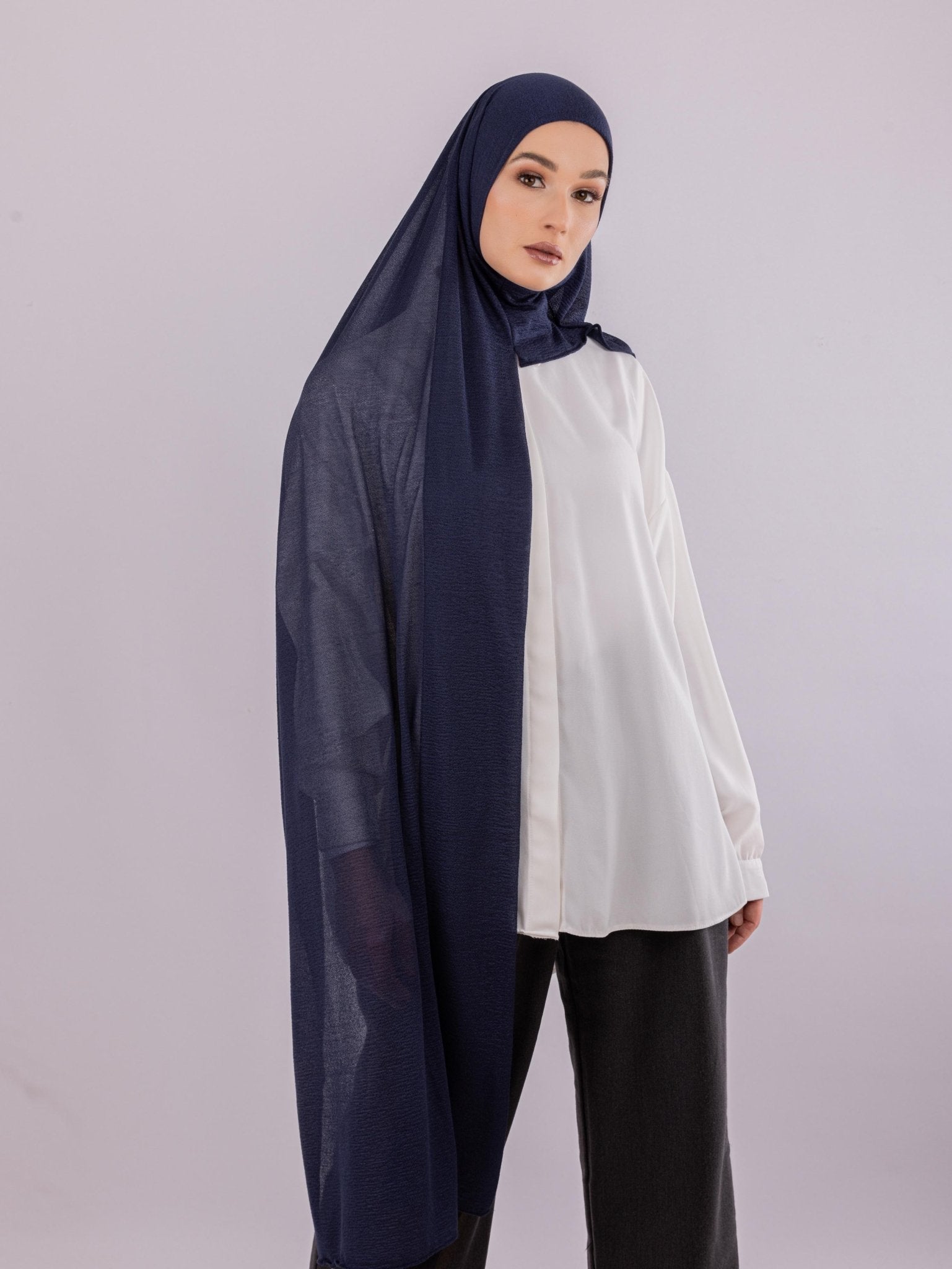 Easy To Wear Design | Malaysian Crush Cotton | Navy Blue - MOLTTE