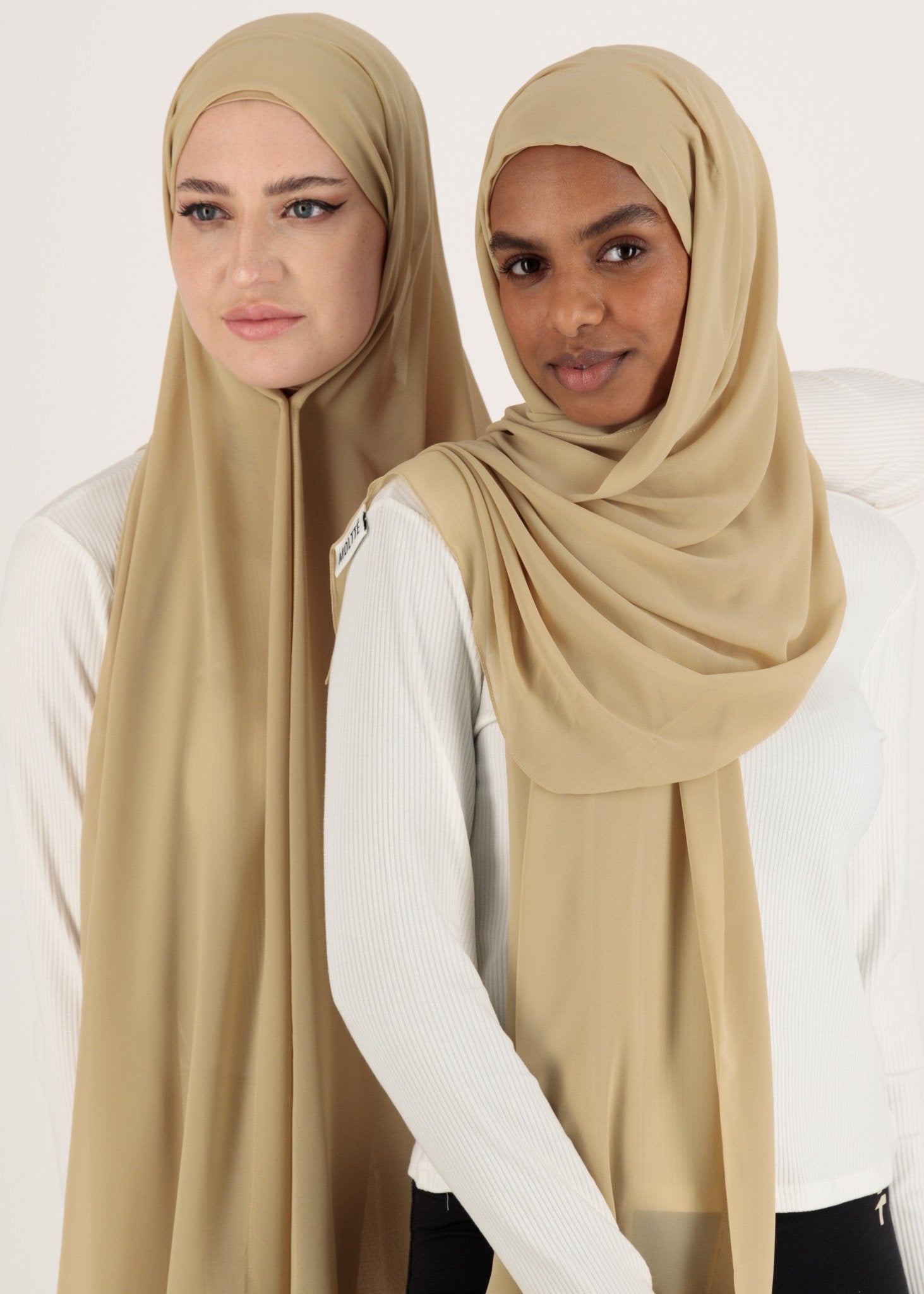 Chiffon Hijab With Stitched full Neck Cotton Undercap | Instant Hijab | Beige - MOLLTE