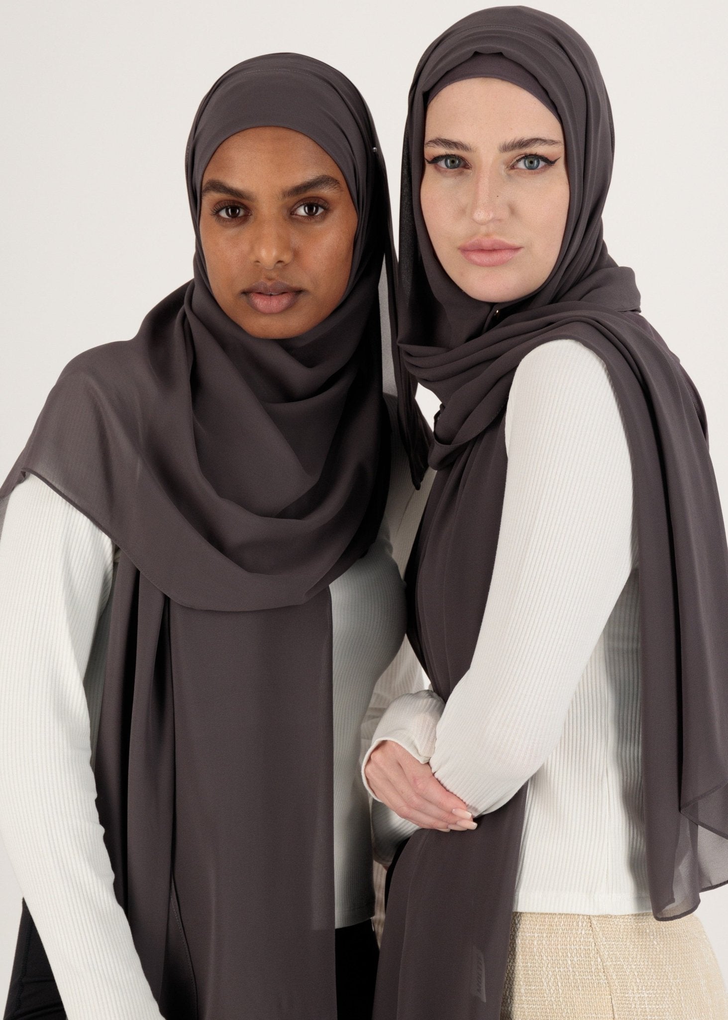 Chiffon Hijab With Stitched full Neck Cotton Undercap | Instant Hijab | Charcoal gray - MOLLTE