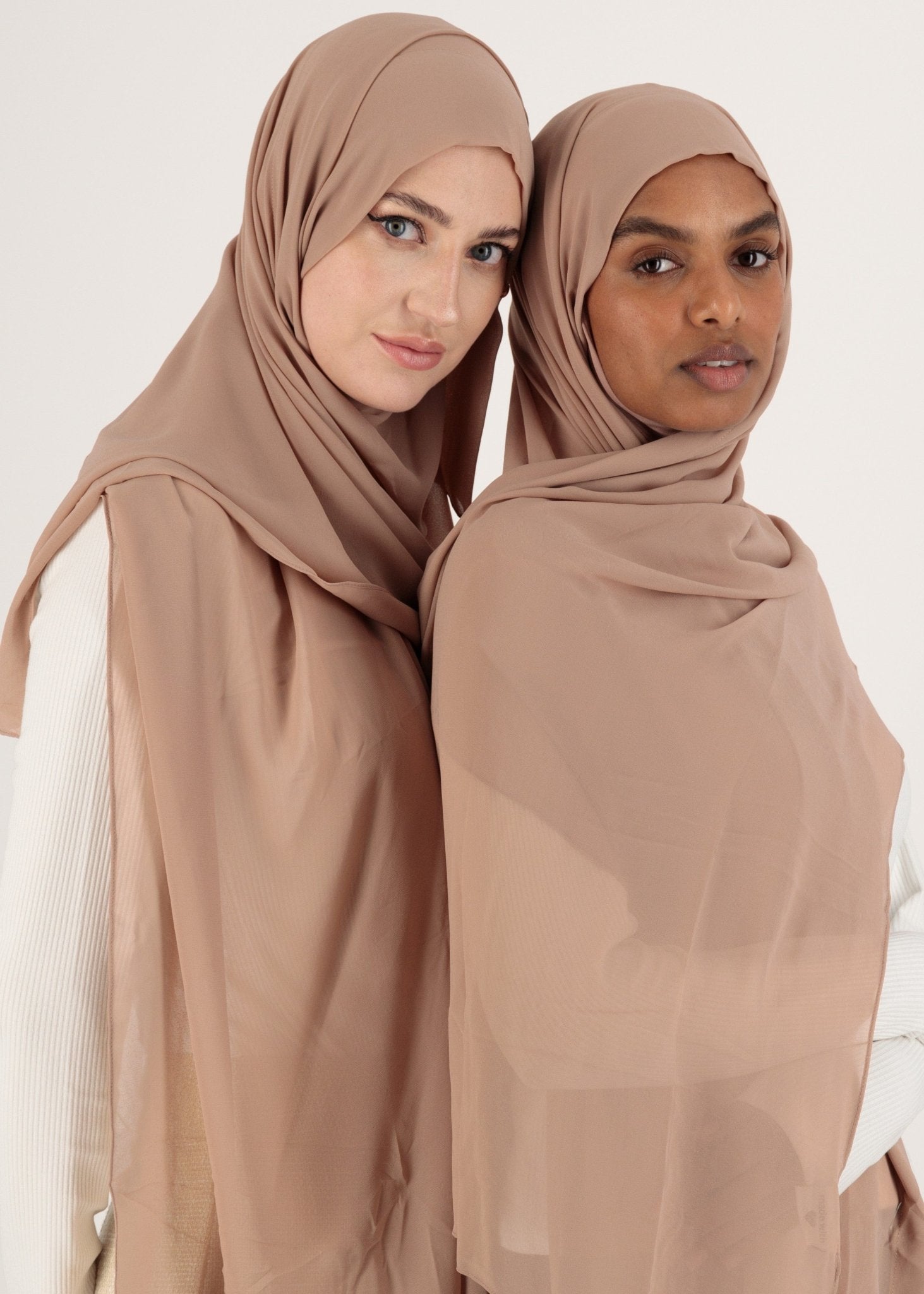 Chiffon Hijab With Stitched full Neck Cotton Undercap | Instant Hijab | Desert Sand - MOLLTE