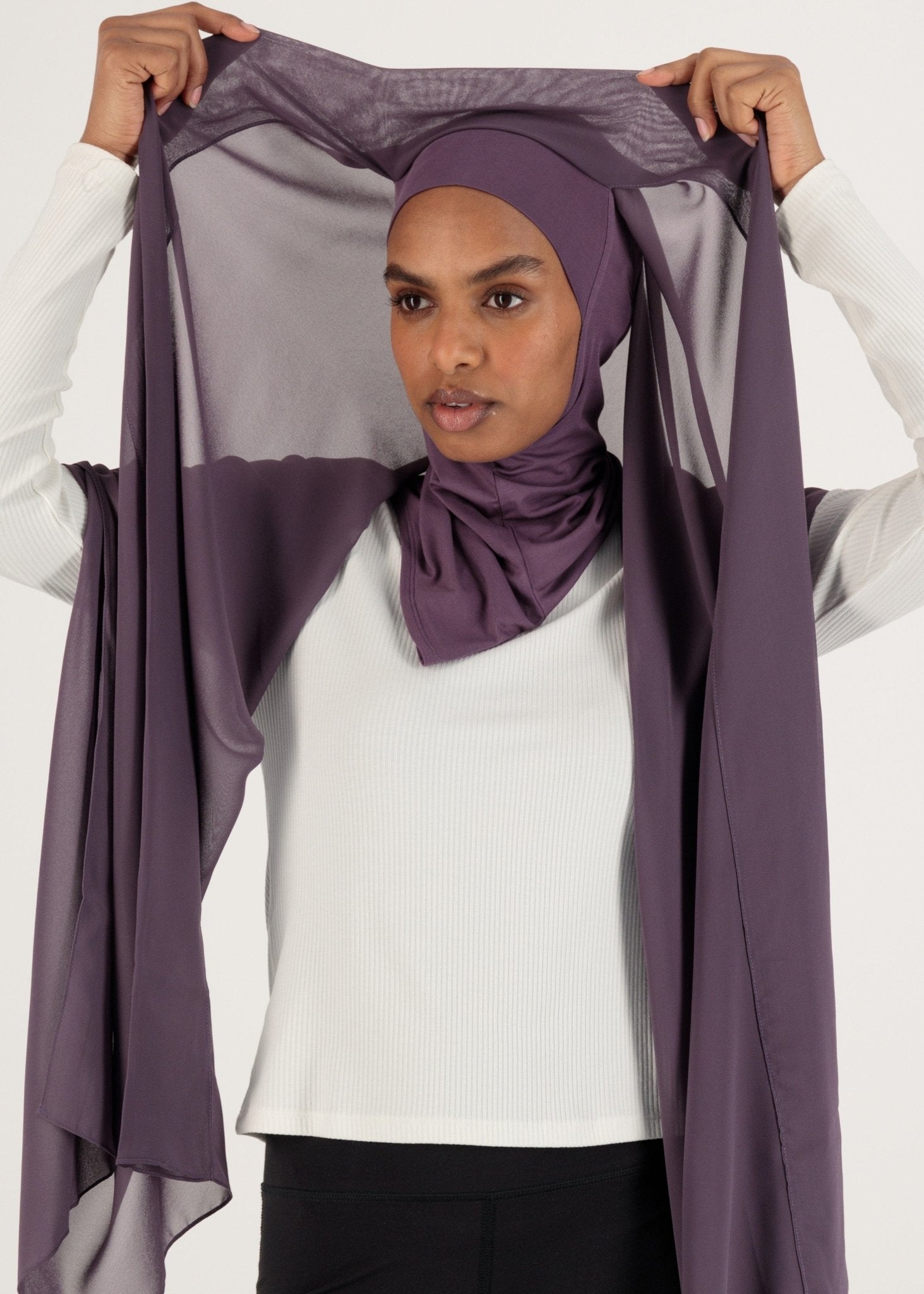 Chiffon Hijab With Stitched full Neck Cotton Undercap | Instant Hijab | dusty plum - MOLLTE