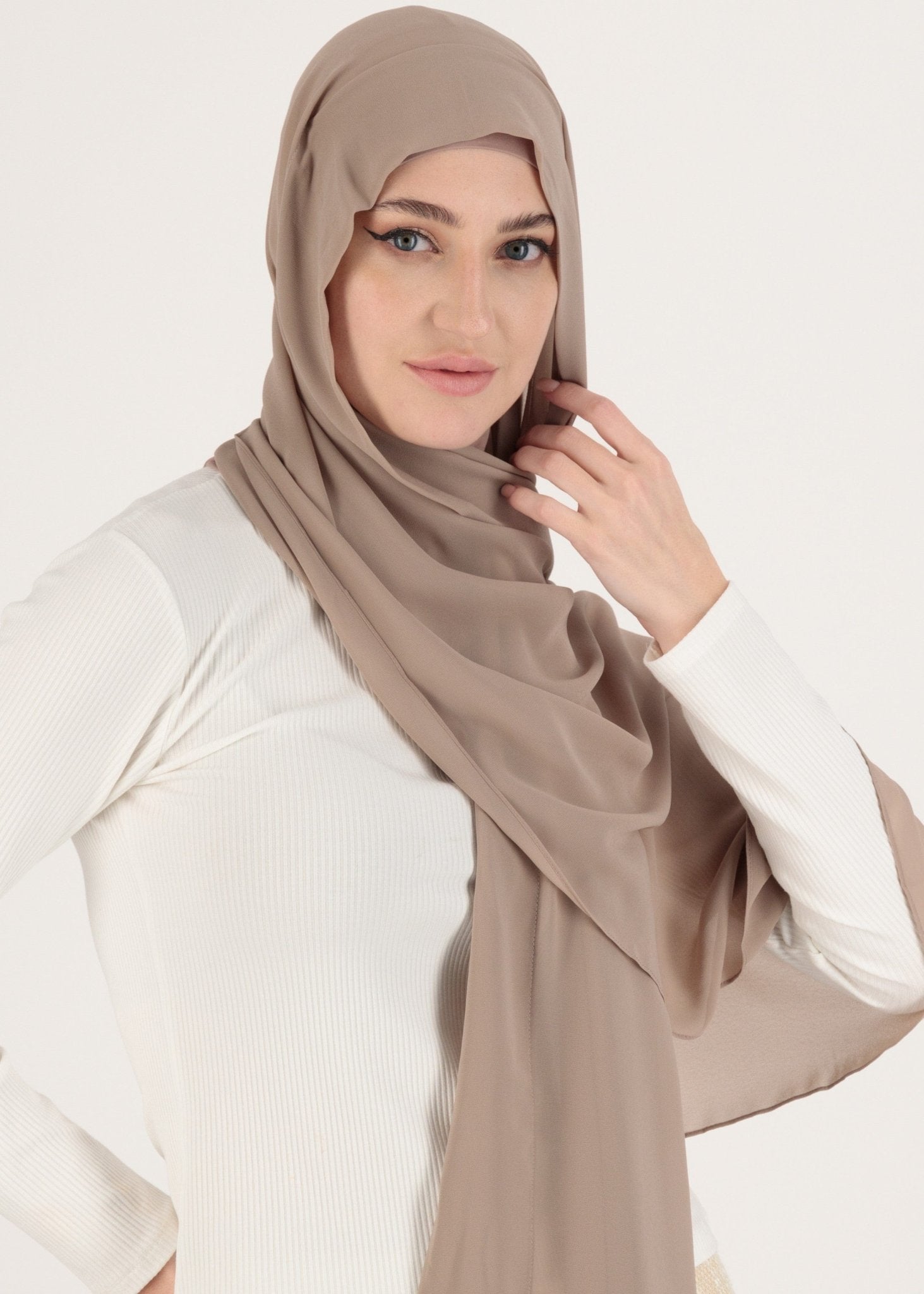 Chiffon Hijab With Stitched full Neck Cotton Undercap | Instant Hijab | Dusty rosewood - MOLLTE