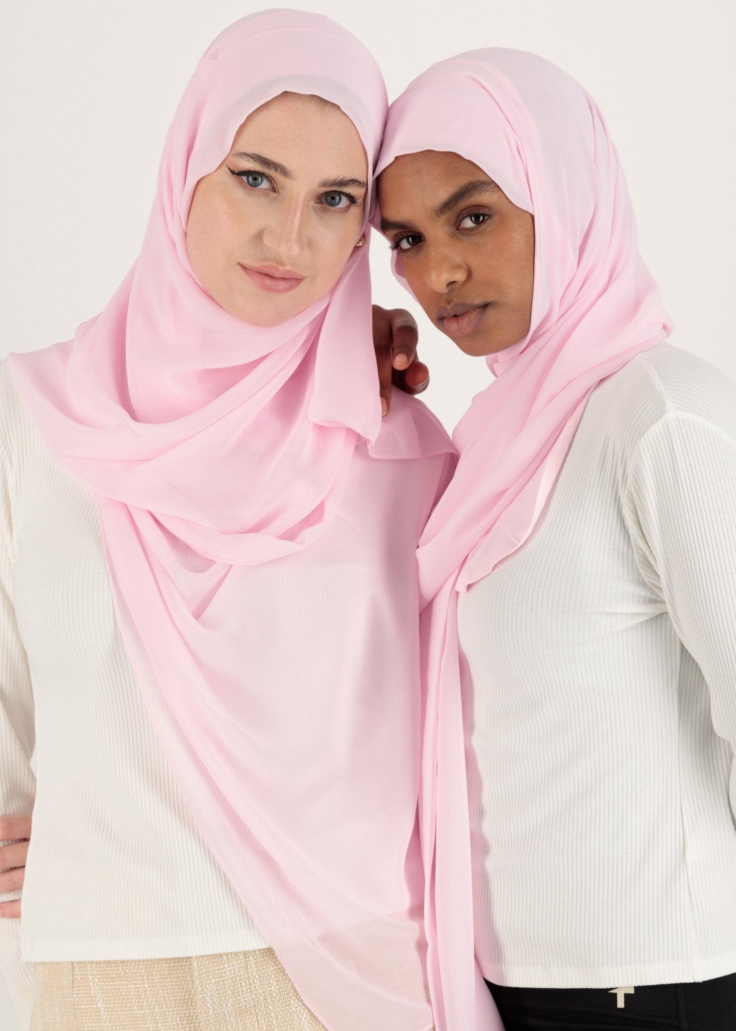 Chiffon Hijab With Stitched full Neck Cotton Undercap | Instant Hijab | Pale Rose - MOLLTE