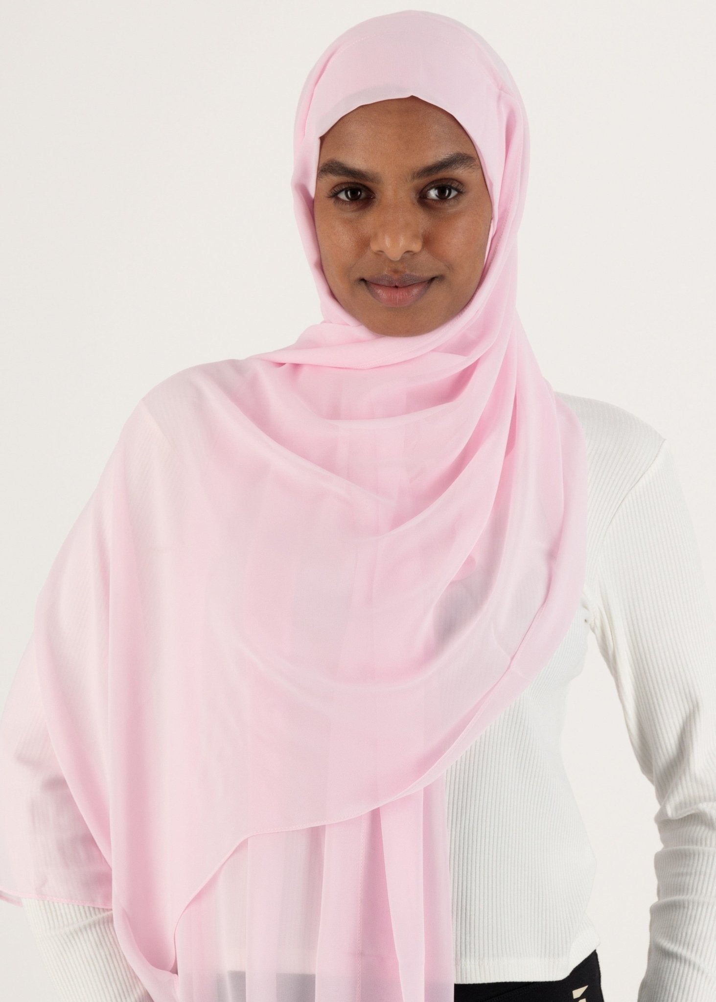 Chiffon Hijab With Stitched full Neck Cotton Undercap | Instant Hijab | Pale Rose - MOLLTE