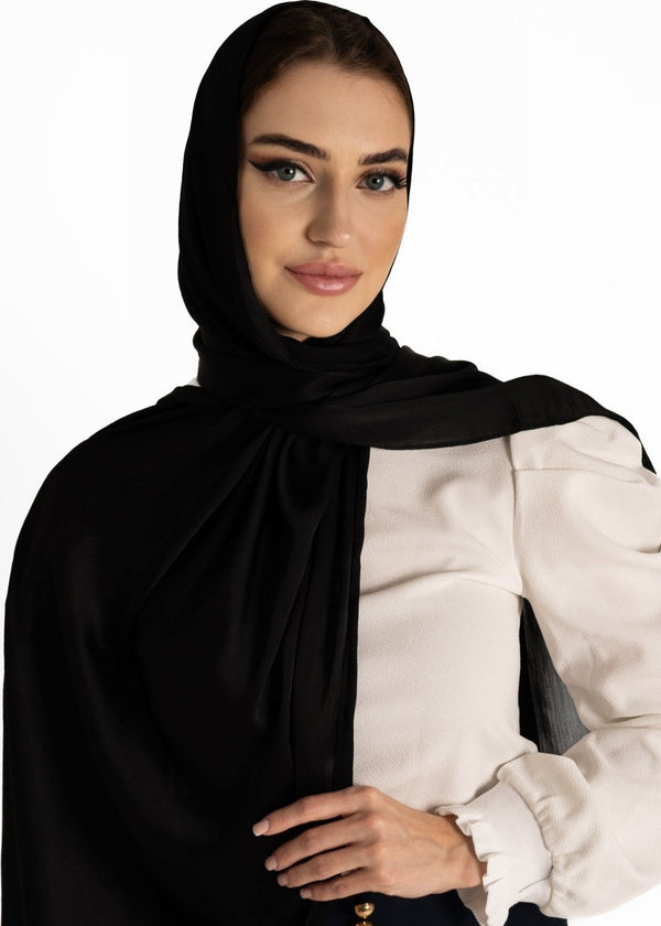 Premuim Crinkle Satin Hijab | Black