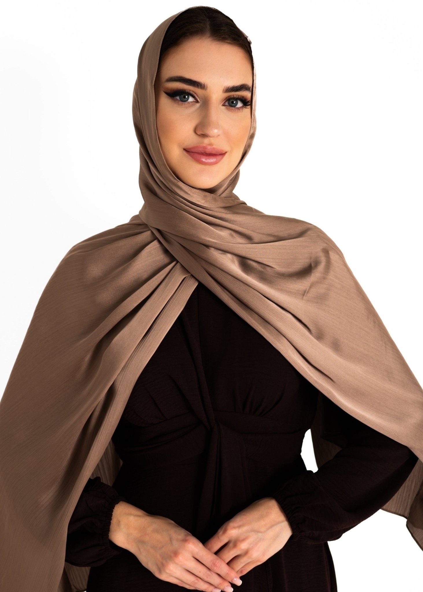 Premuim Crinkle Satin Hijab | Brown - MOLLTE