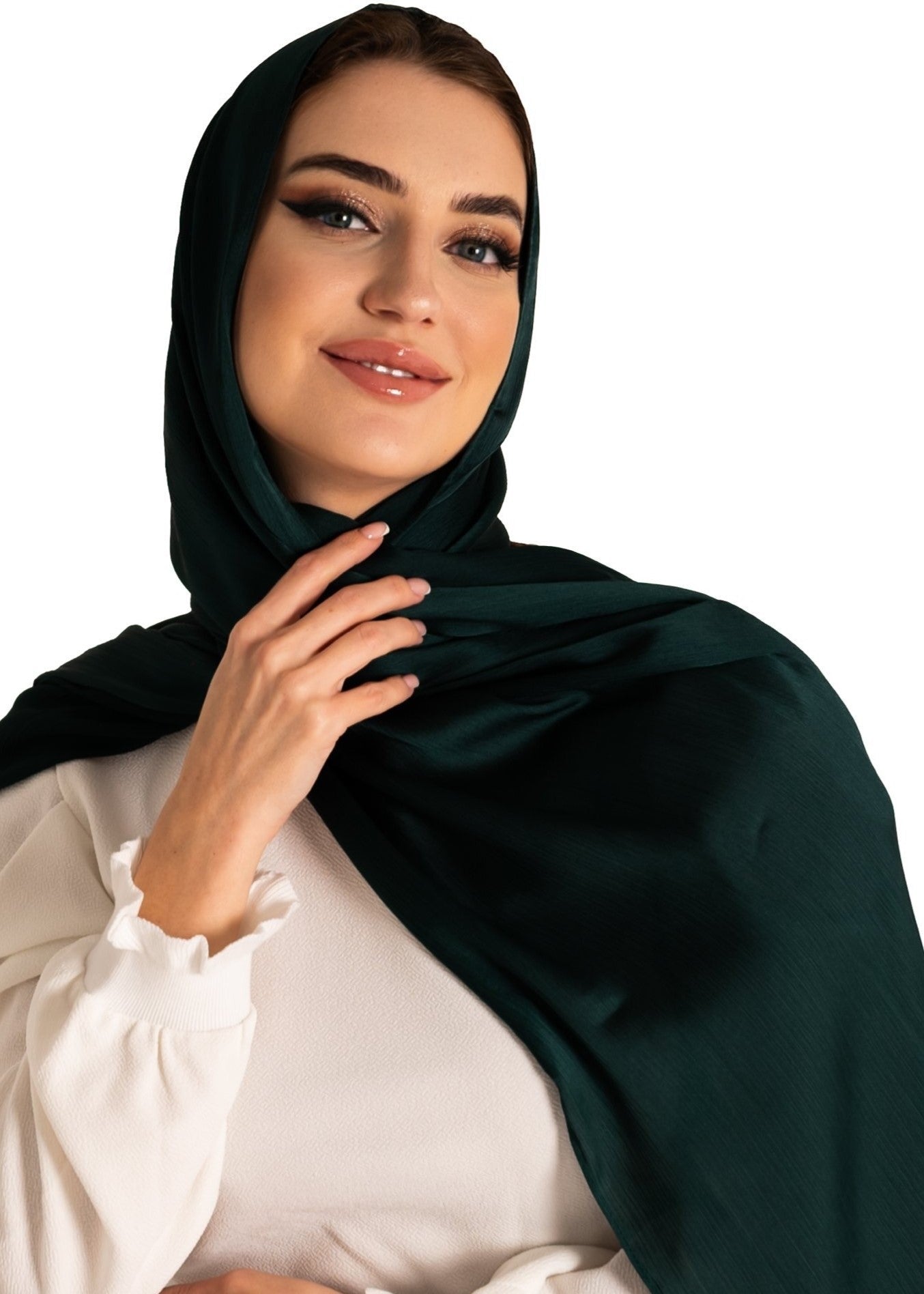 Premuim Crinkle Satin Hijab | Forest green - MOLLTE