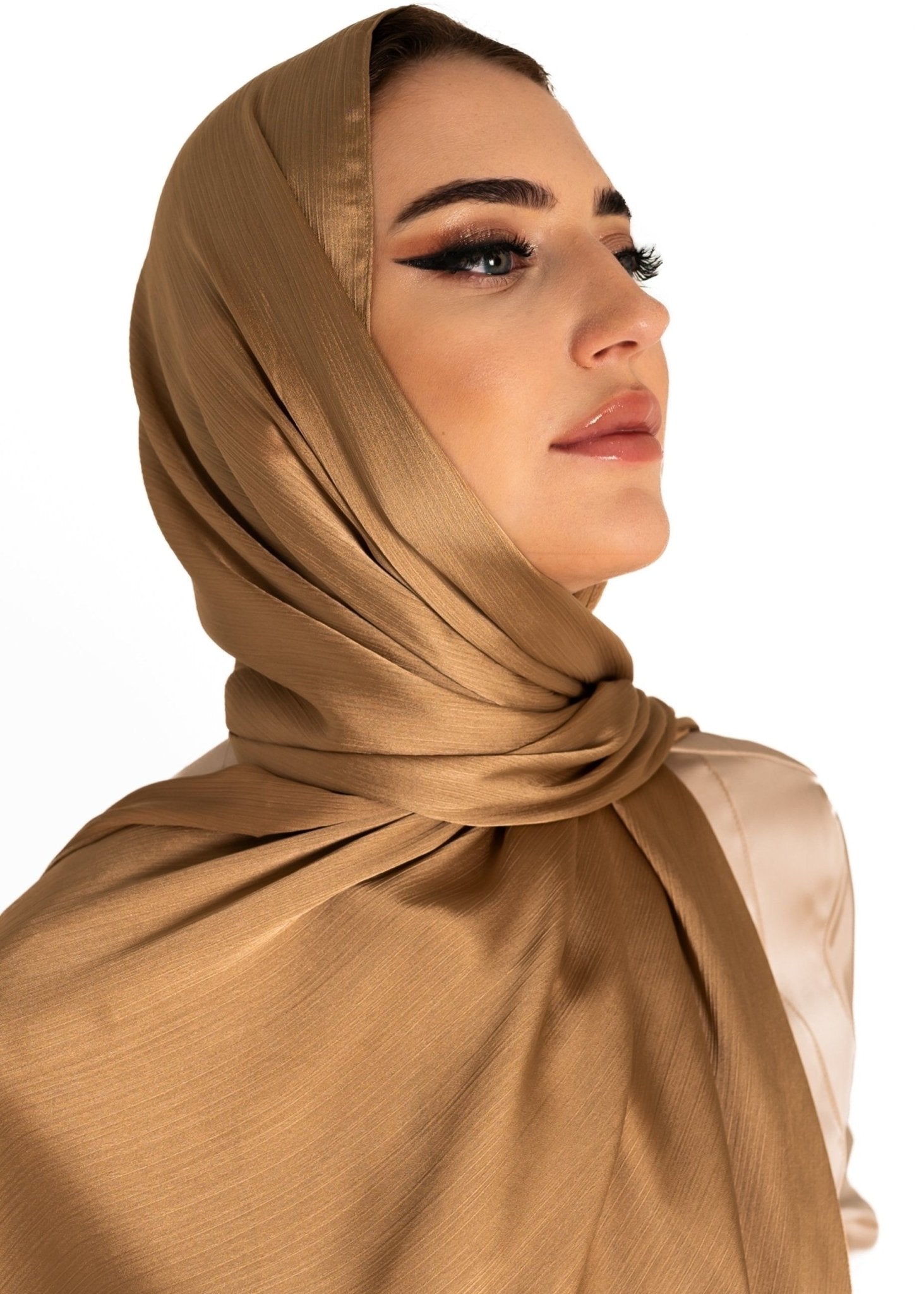 Premuim Crinkle Satin Hijab | Gold - MOLLTE