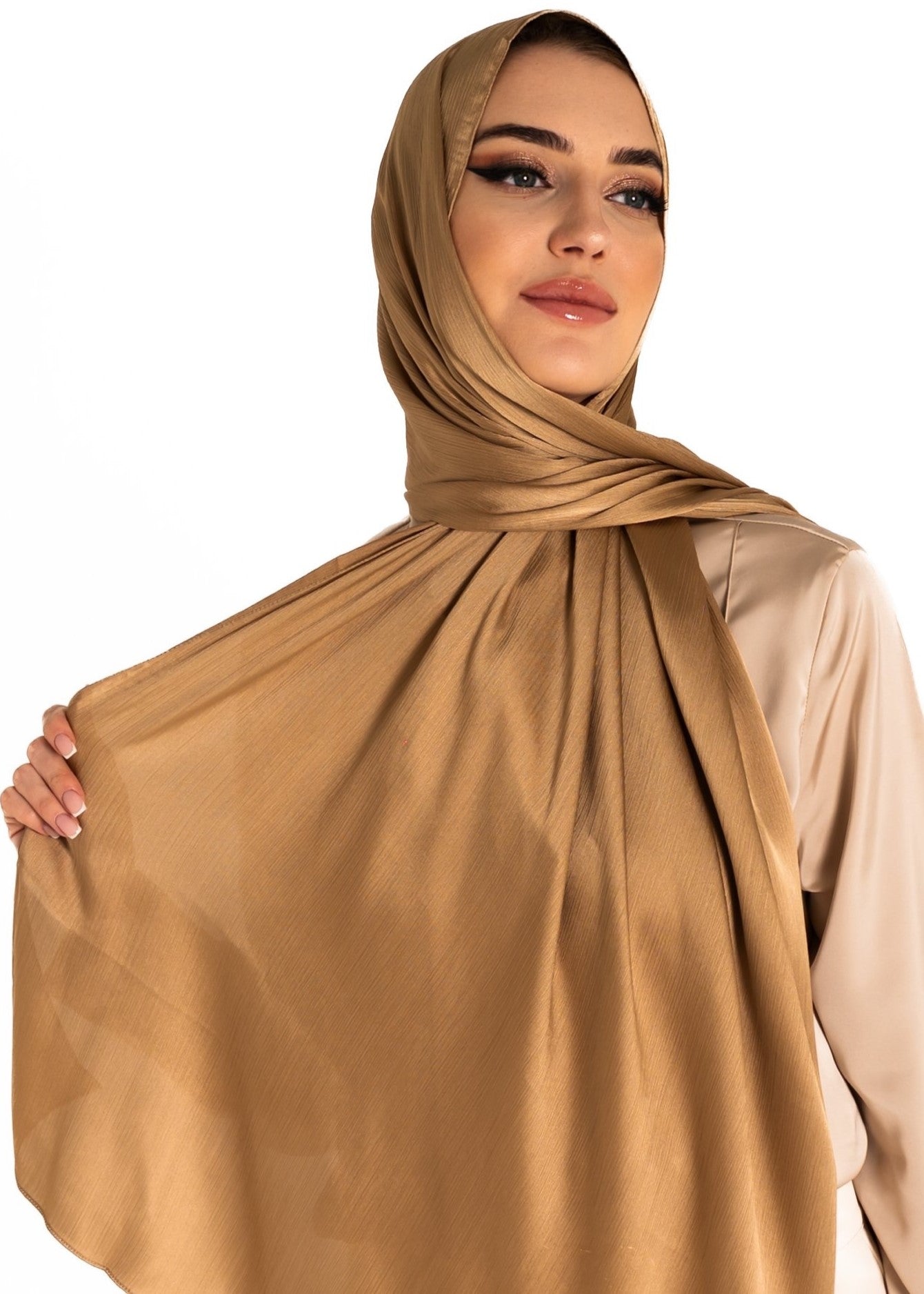 Premuim Crinkle Satin Hijab | Gold - MOLLTE