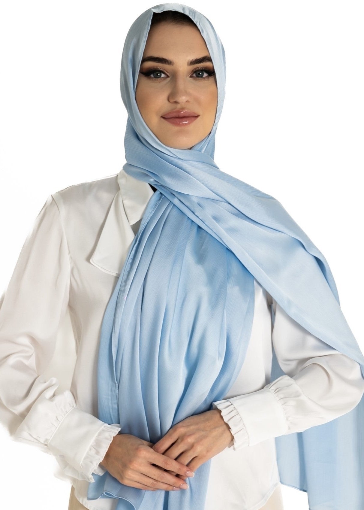 Premuim Crinkle Satin Hijab | Powder Blue - MOLLTE