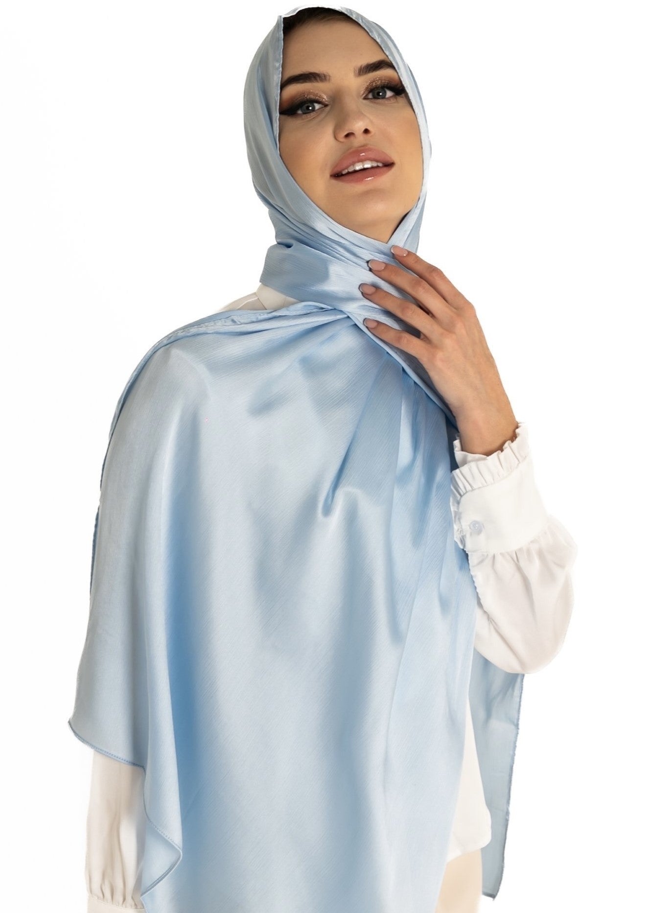 Premuim Crinkle Satin Hijab | Powder Blue - MOLLTE