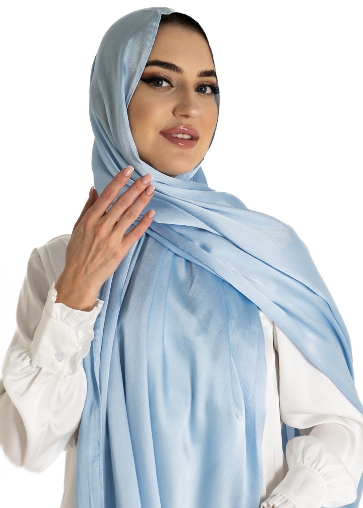 Premuim Crinkle Satin Hijab | Powder Blue - MOLLTE