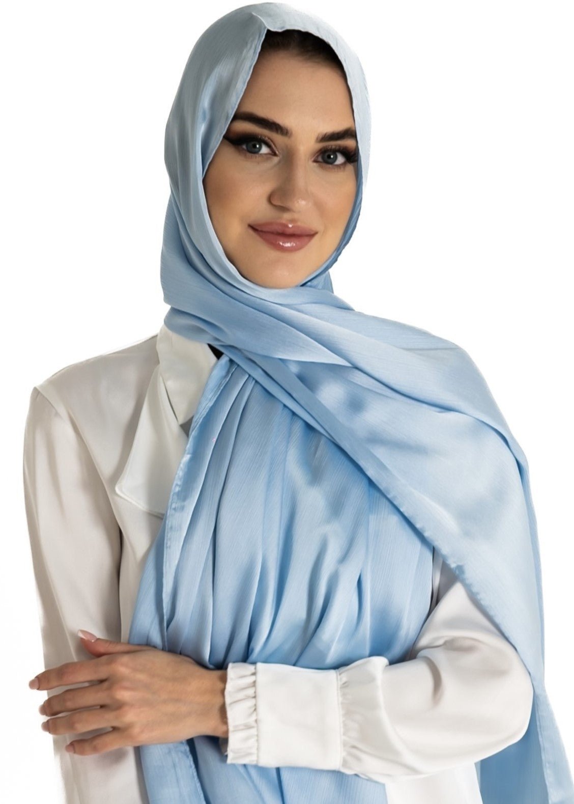 Premuim Crinkle Satin Hijab | Powder Blue - MOLLTE