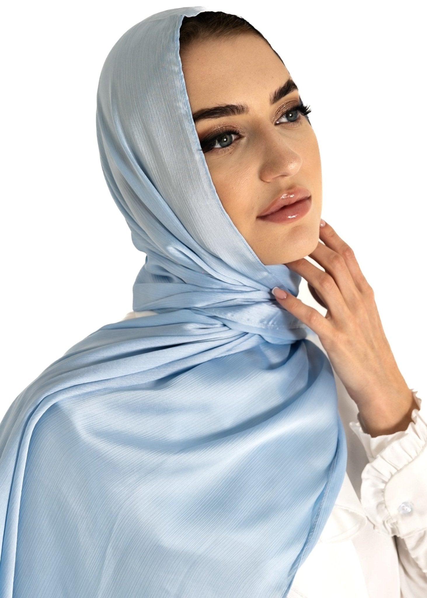 Premuim Crinkle Satin Hijab | Powder Blue - MOLLTE