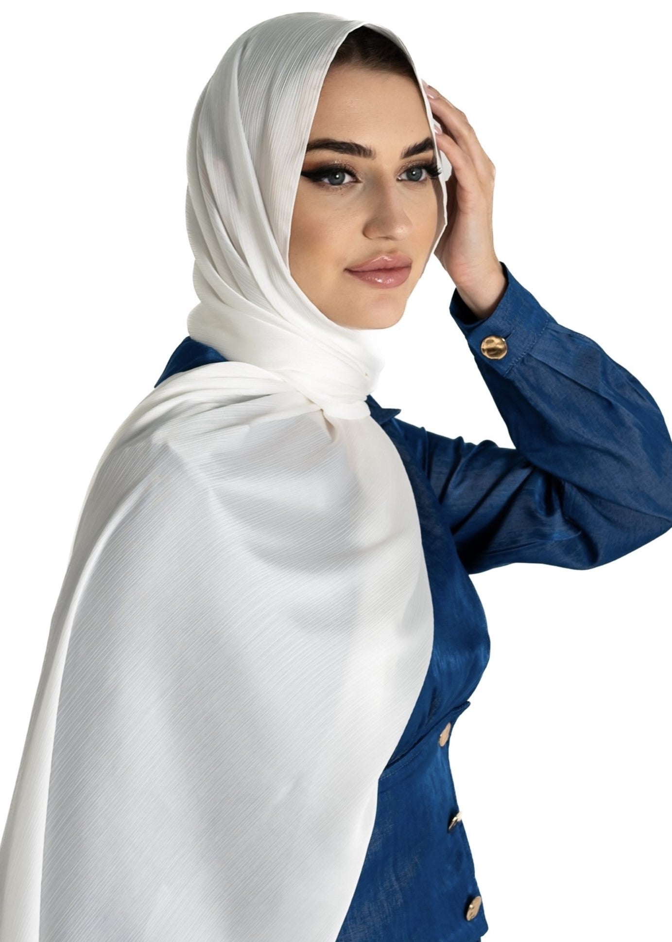 Premuim Crinkle Satin Hijab | White - MOLLTE