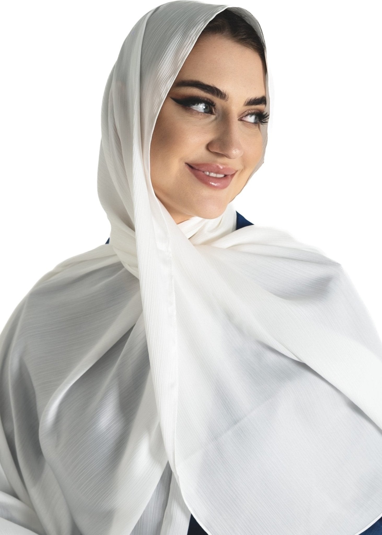 Premuim Crinkle Satin Hijab | White - MOLLTE