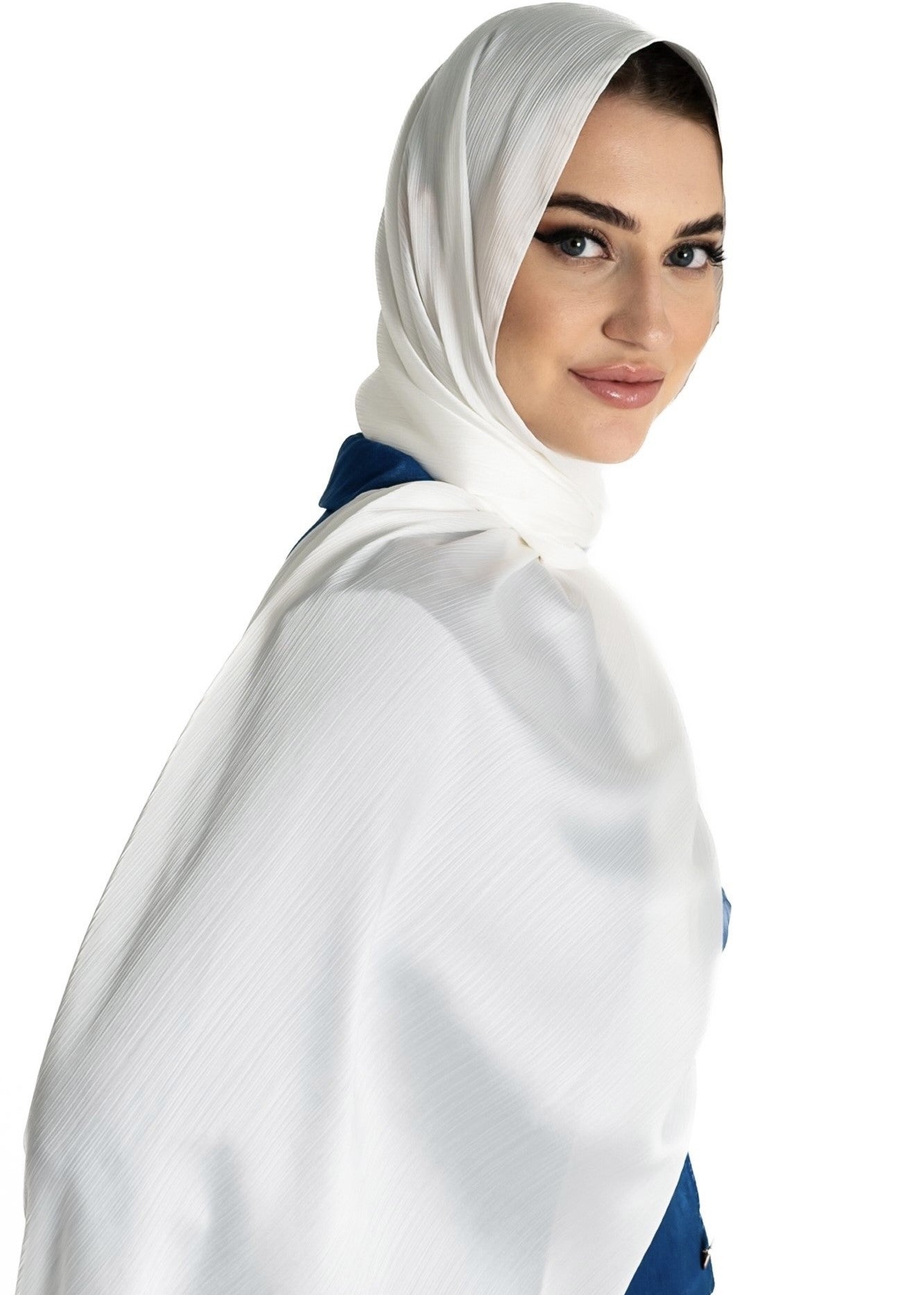 Premuim Crinkle Satin Hijab | White - MOLLTE